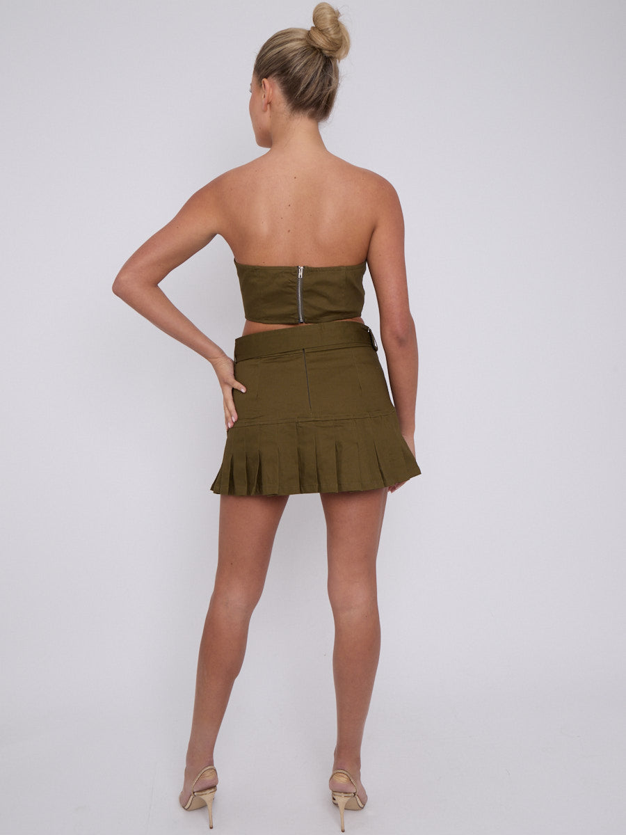 Bandeau Crop Top & Belted Pleated Skirt Co-ord