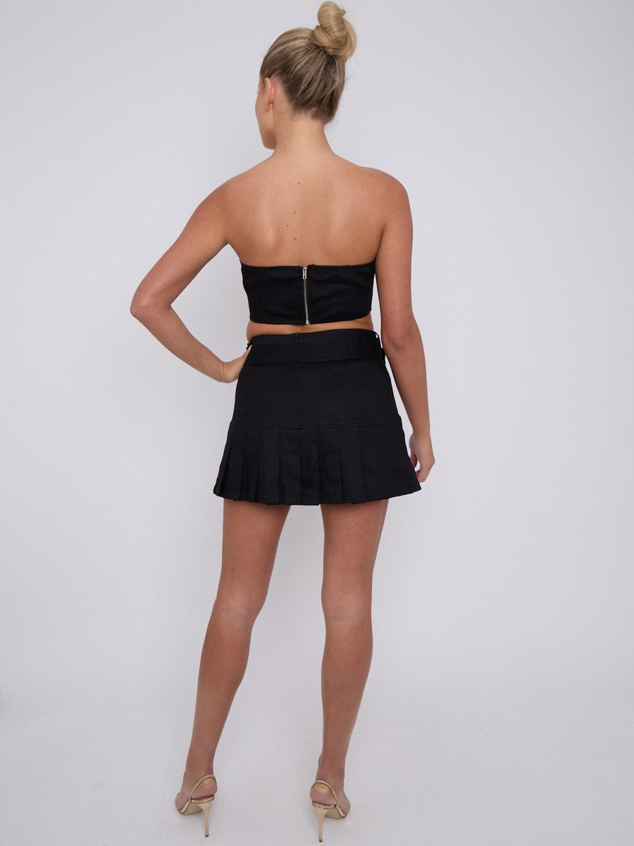 Bandeau Crop Top & Belted Pleated Skirt Co-ord