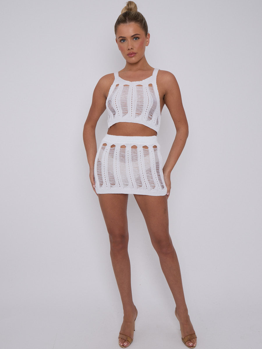 Distressed Knitted Crop Top & Skirt Co-ord
