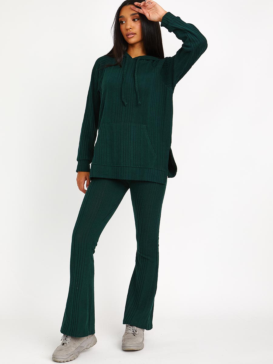 Soft Brushed Ribbed Hoodie & Flare Trouser Co-ord