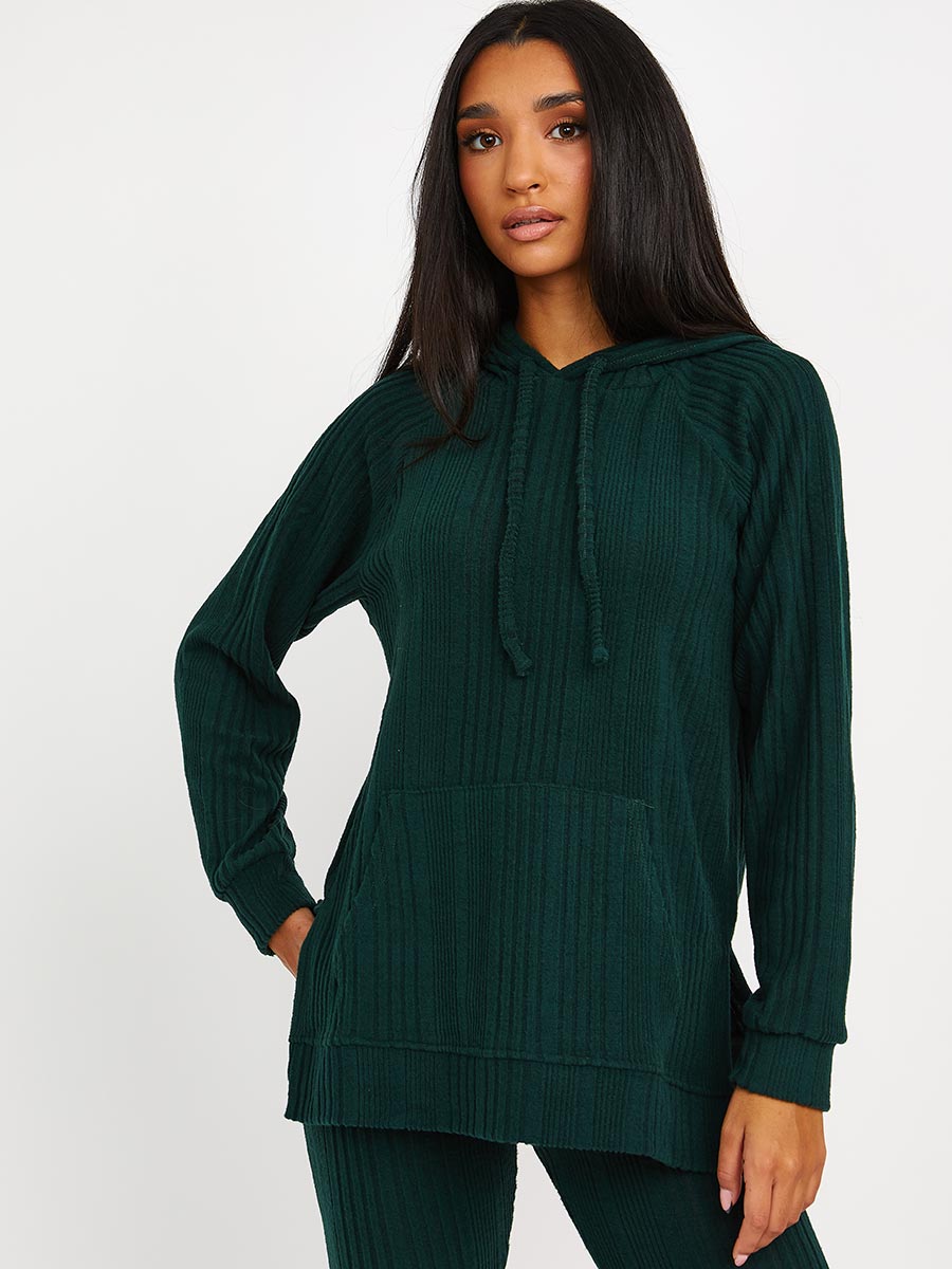 Soft Brushed Ribbed Hoodie & Flare Trouser Co-ord