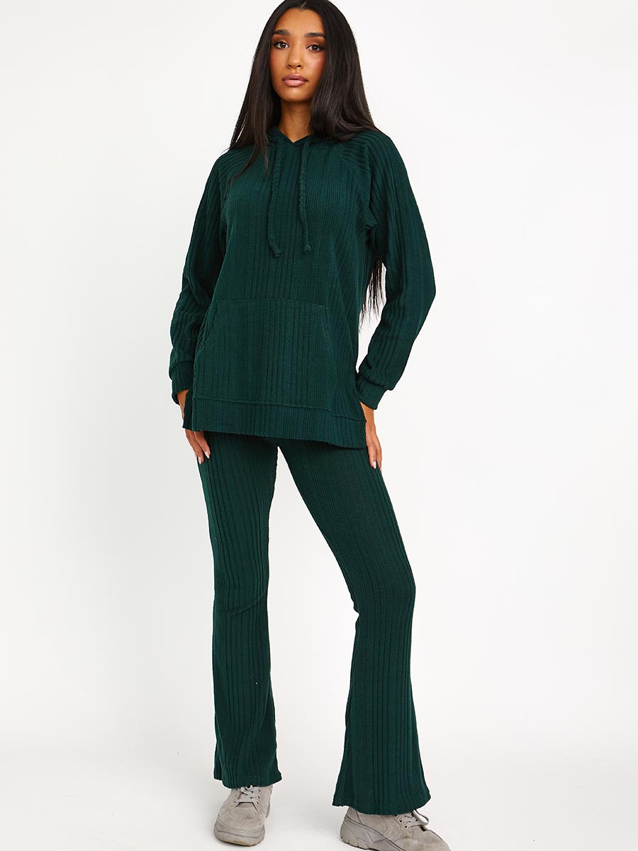 Soft Brushed Ribbed Hoodie & Flare Trouser Co-ord