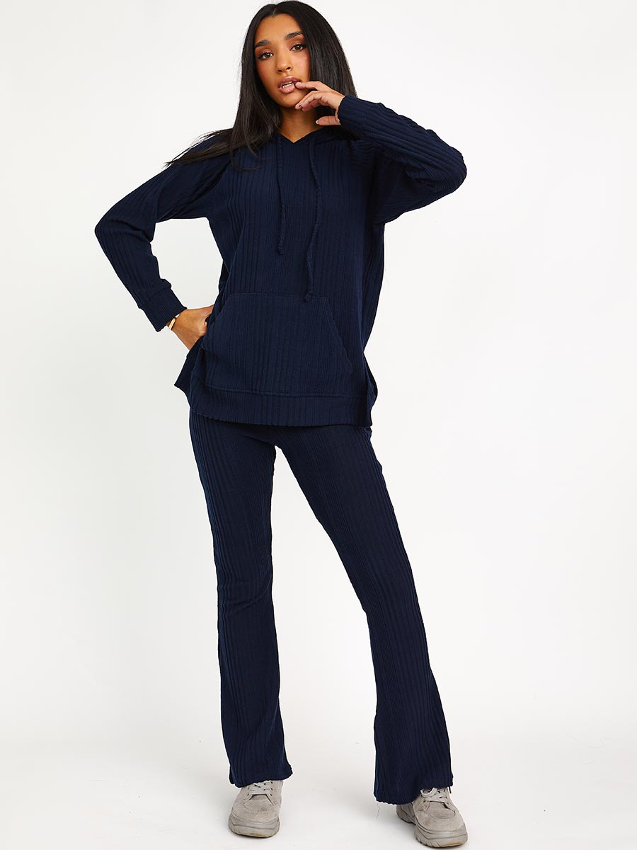 Soft Brushed Ribbed Hoodie & Flare Trouser Co-ord