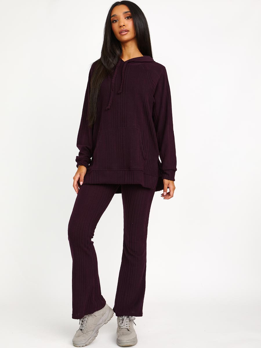 Soft Brushed Ribbed Hoodie & Flare Trouser Co-ord