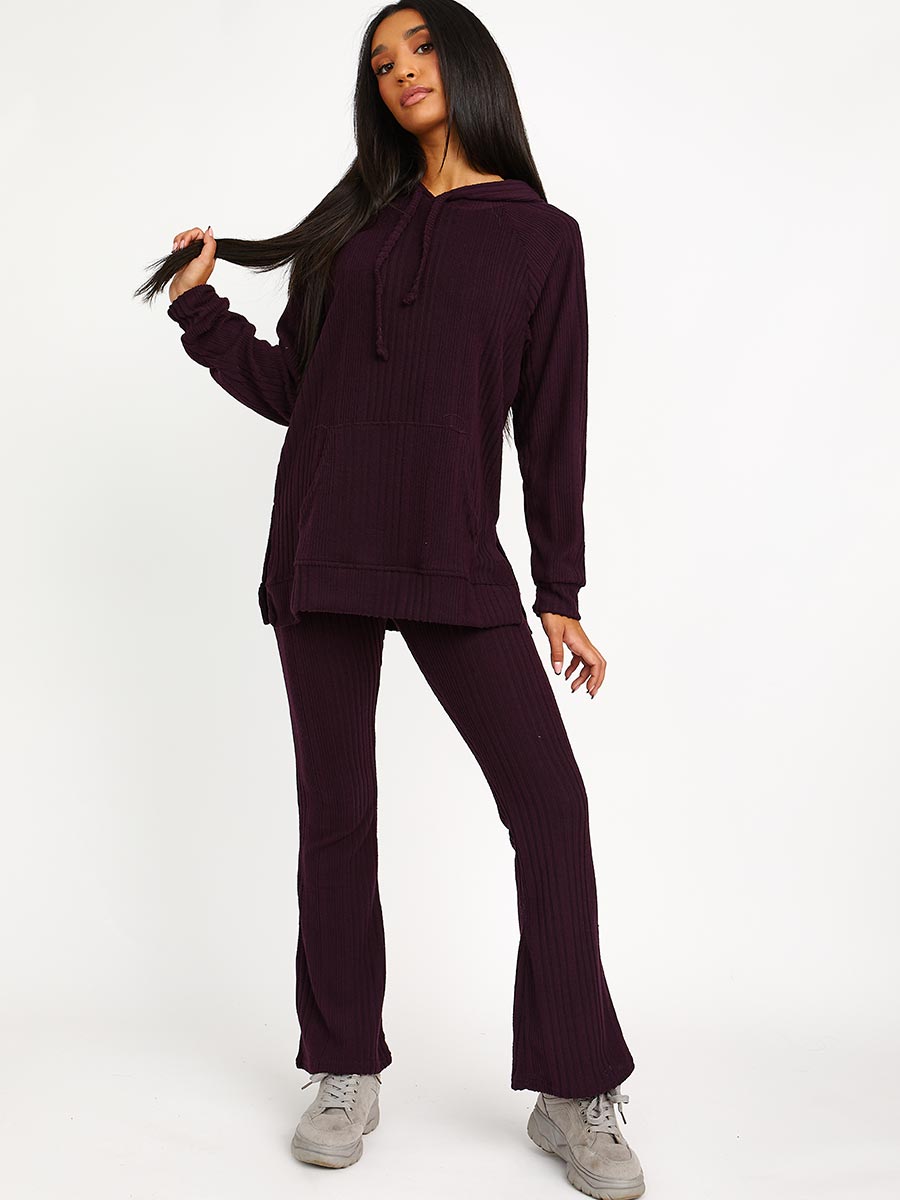 Soft Brushed Ribbed Hoodie & Flare Trouser Co-ord