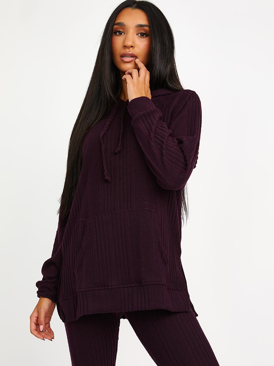Soft Brushed Ribbed Hoodie & Flare Trouser Co-ord