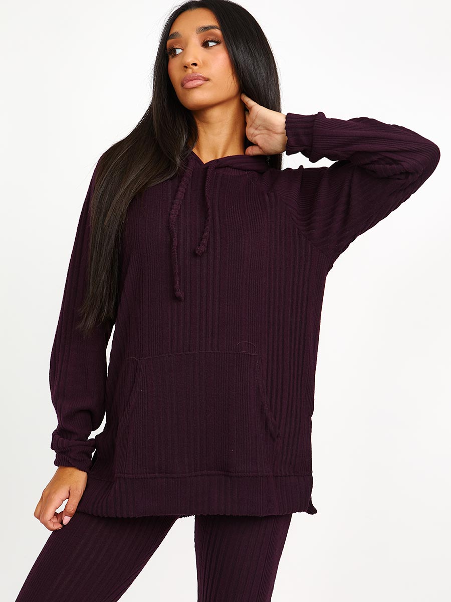 Soft Brushed Ribbed Hoodie & Flare Trouser Co-ord