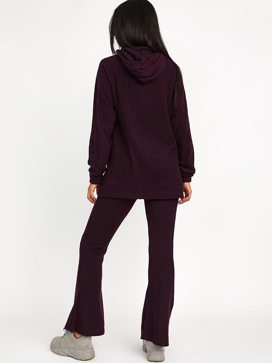 Soft Brushed Ribbed Hoodie & Flare Trouser Co-ord