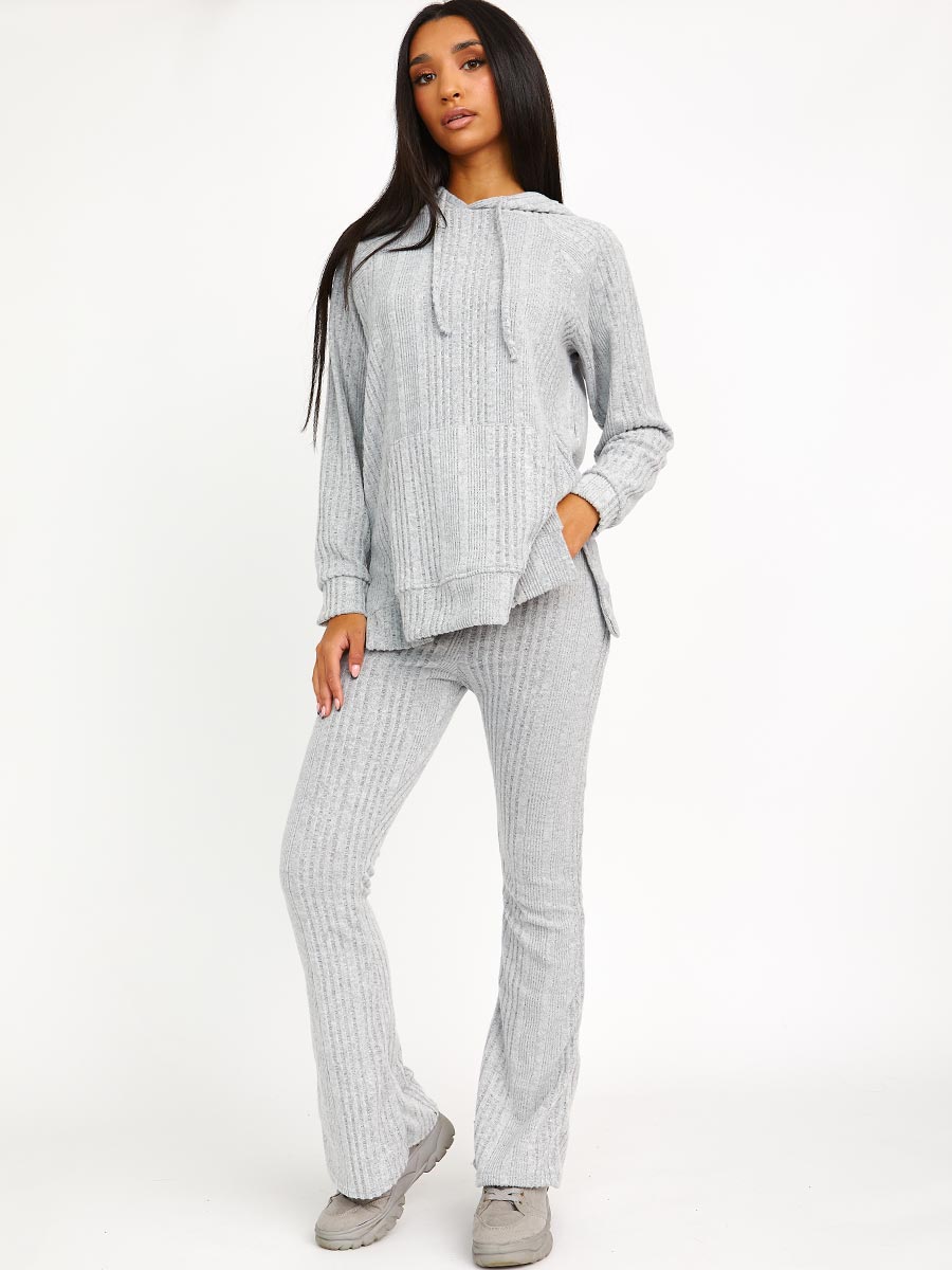 Soft Brushed Ribbed Hoodie & Flare Trouser Co-ord