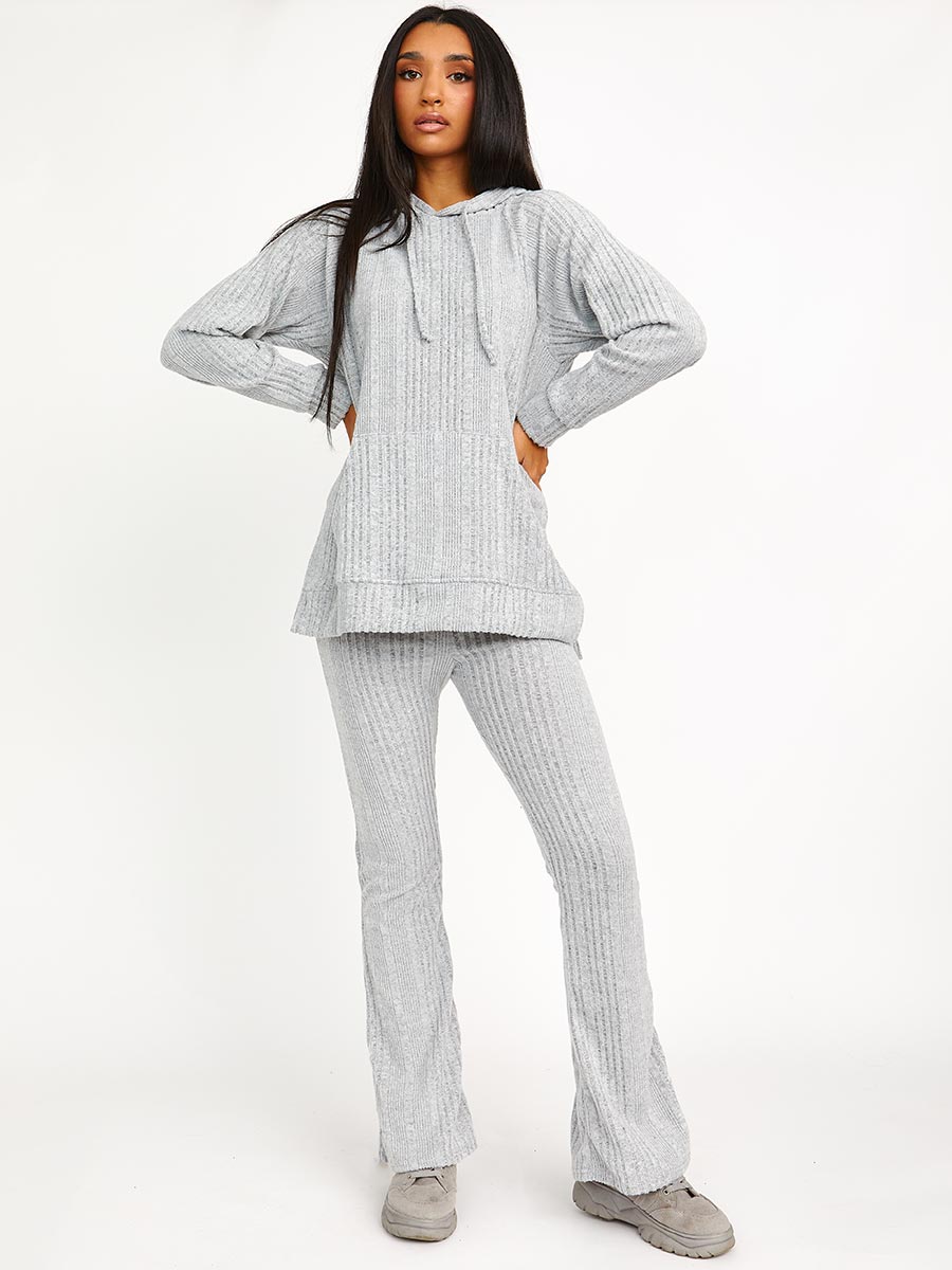 Soft Brushed Ribbed Hoodie & Flare Trouser Co-ord