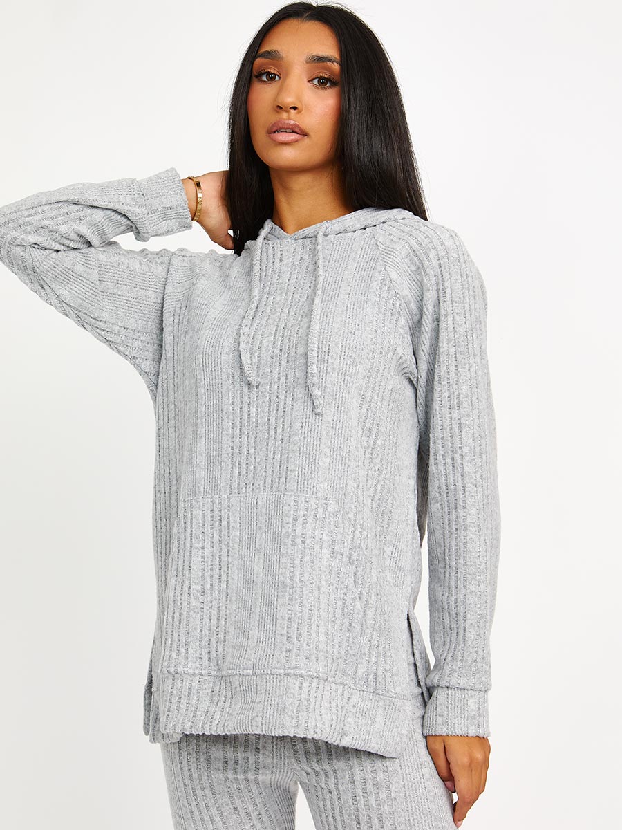 Soft Brushed Ribbed Hoodie & Flare Trouser Co-ord