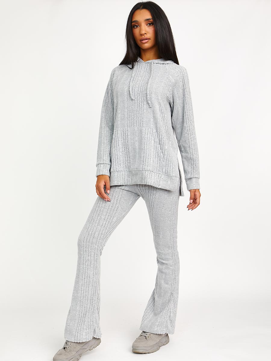 Soft Brushed Ribbed Hoodie & Flare Trouser Co-ord