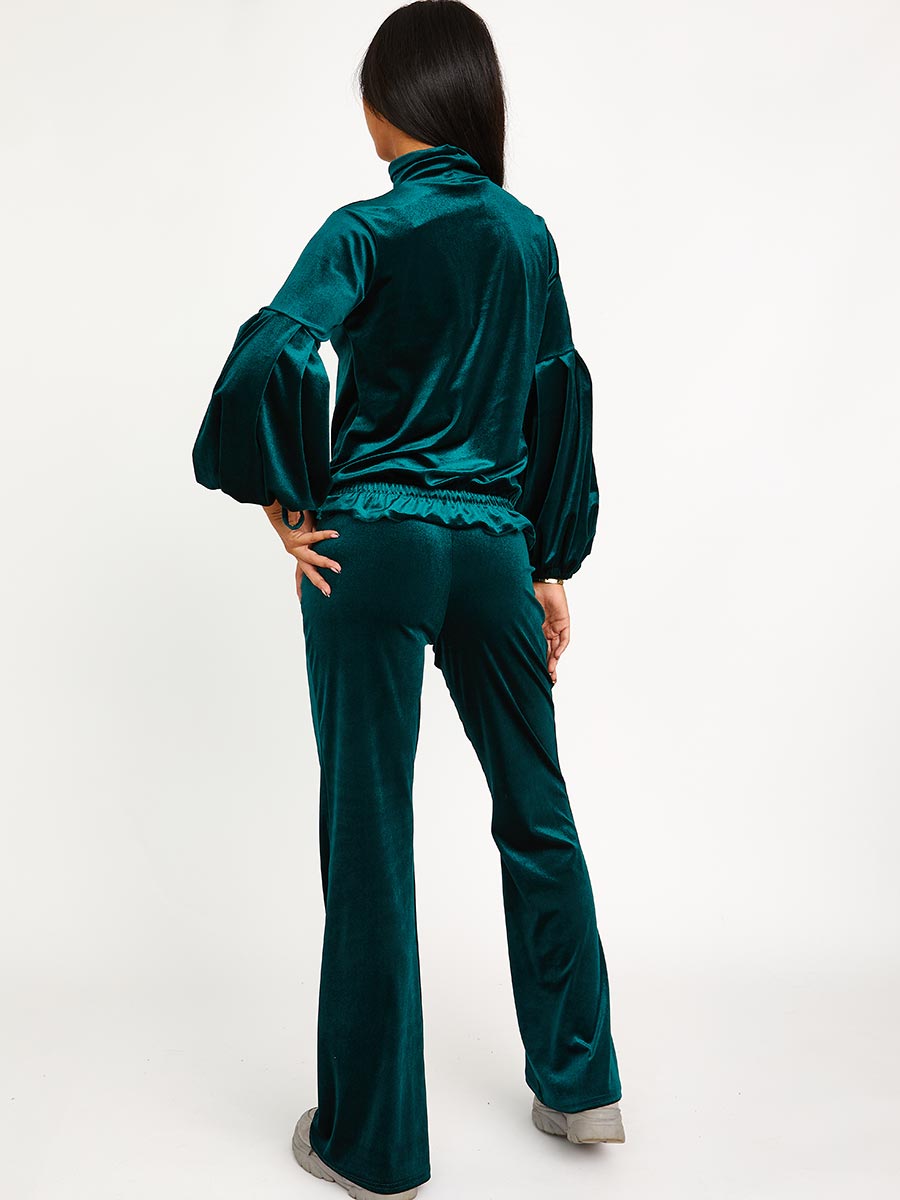 Velour Balloon Sleeve Top & Flare Trouser Co-ord