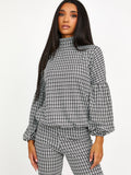 Dogtooth Balloon Sleeve Top & Flare Trouser Co-ord