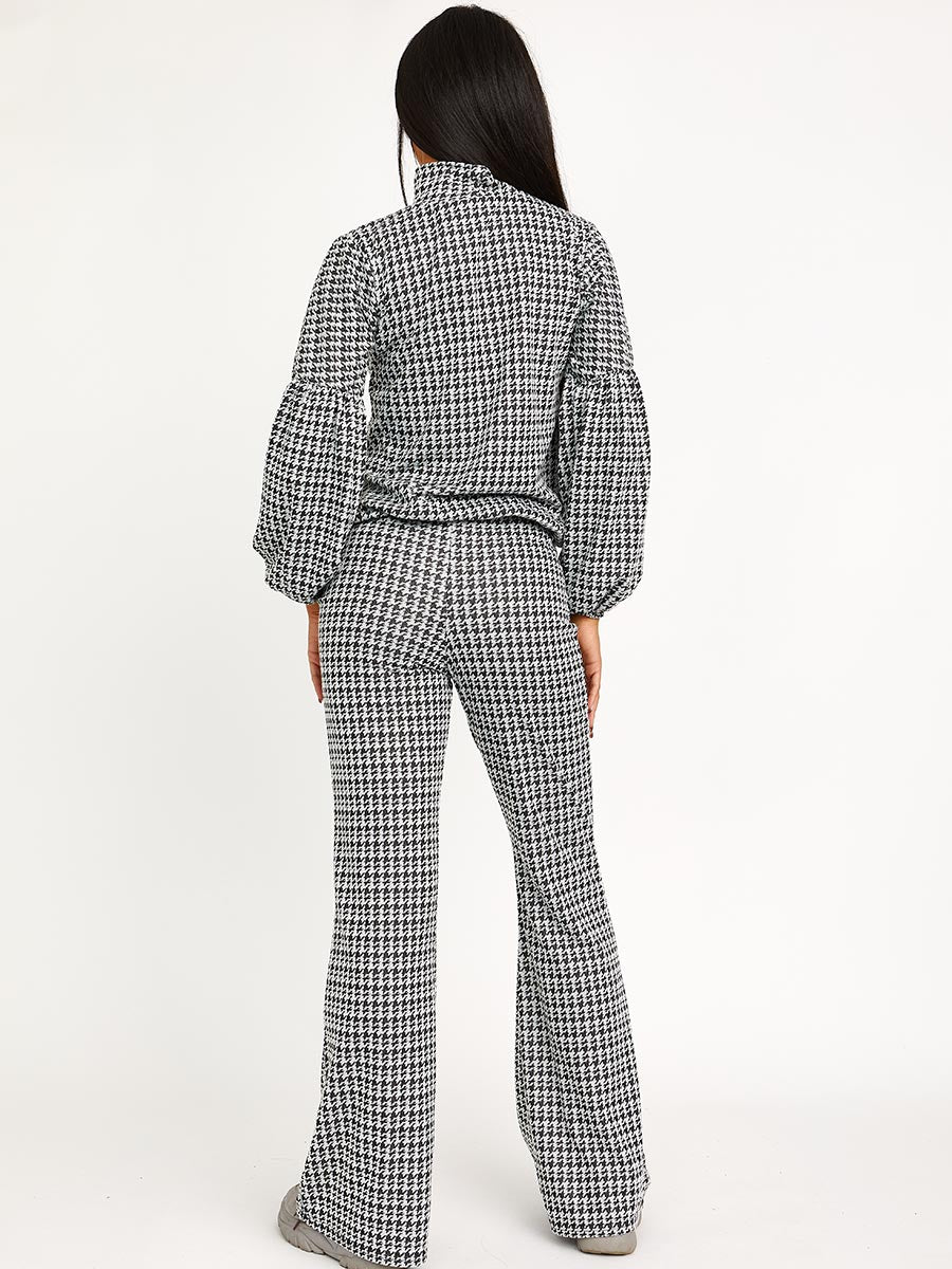 Dogtooth Balloon Sleeve Top & Flare Trouser Co-ord