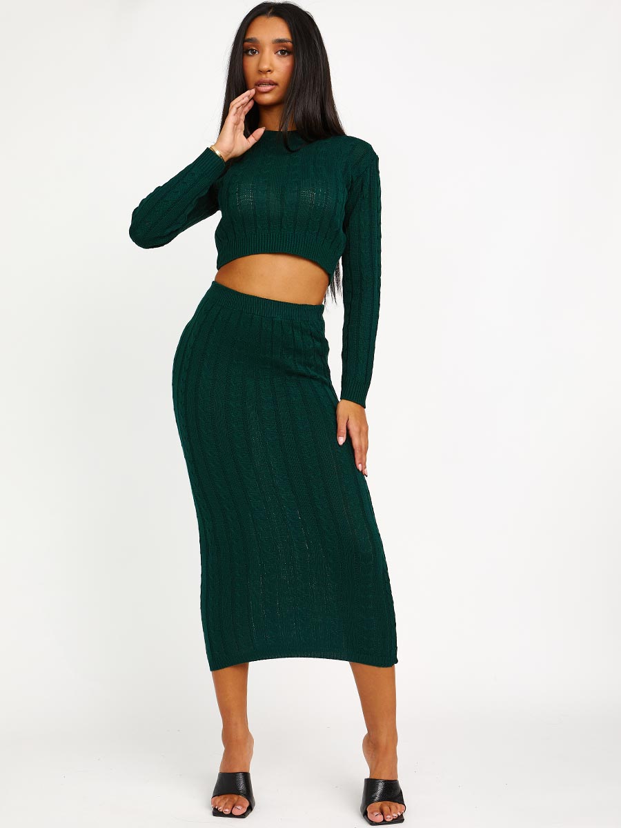 Cable Knit Crop Top & Maxi Skirt Co-ord
