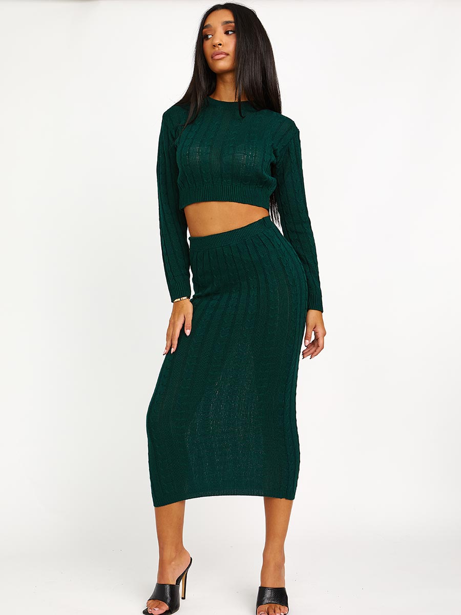 Cable Knit Crop Top & Maxi Skirt Co-ord