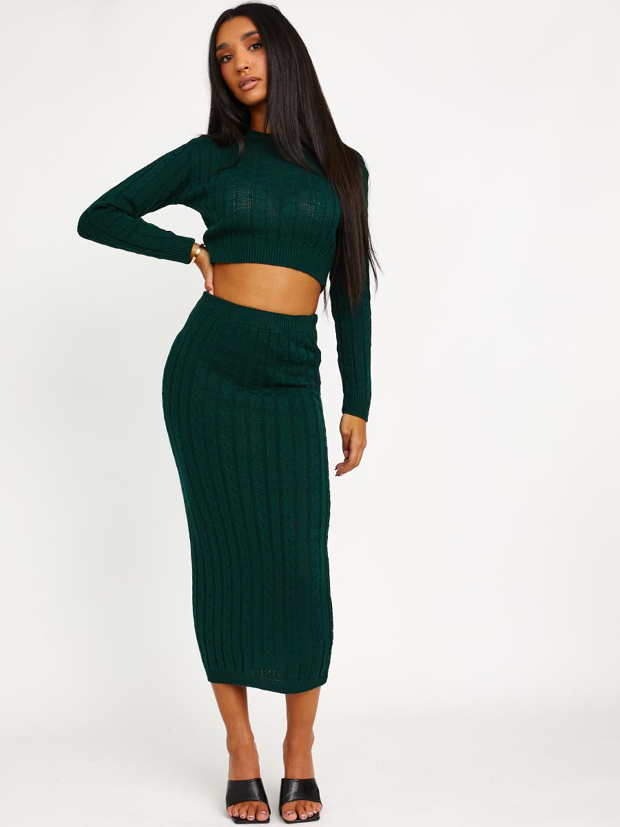 Cable Knit Crop Top & Maxi Skirt Co-ord