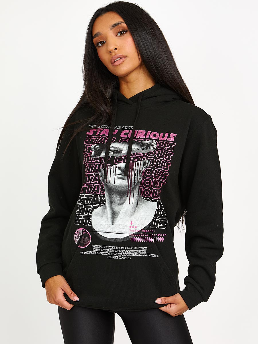 Stay Curious Graphic Print Hoodie
