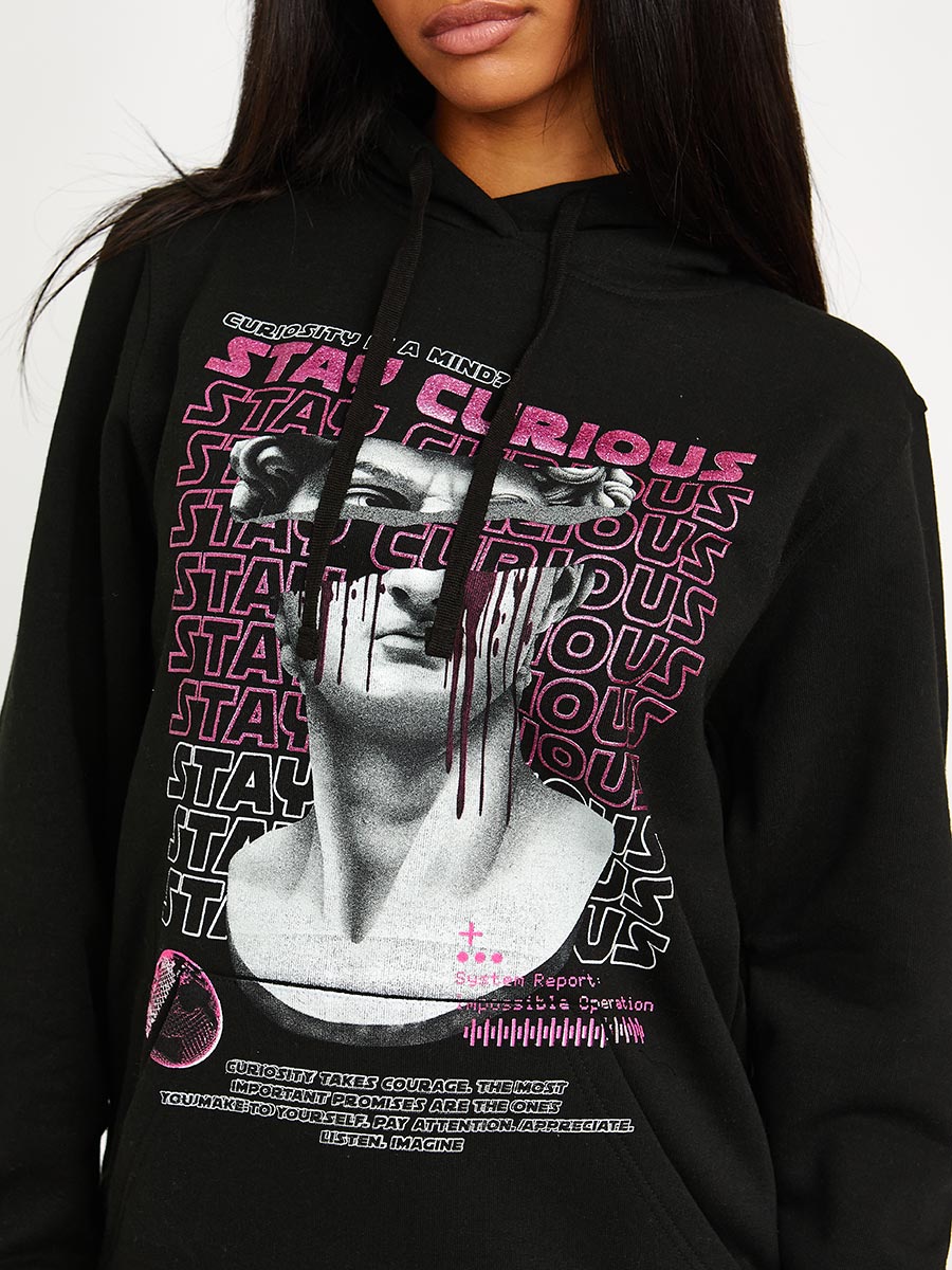 Stay Curious Graphic Print Hoodie