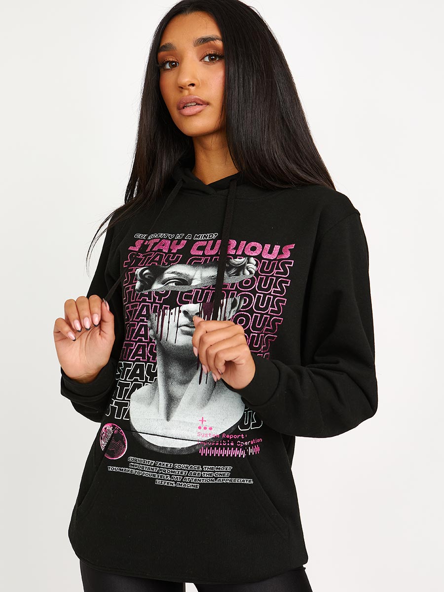 Stay Curious Graphic Print Hoodie
