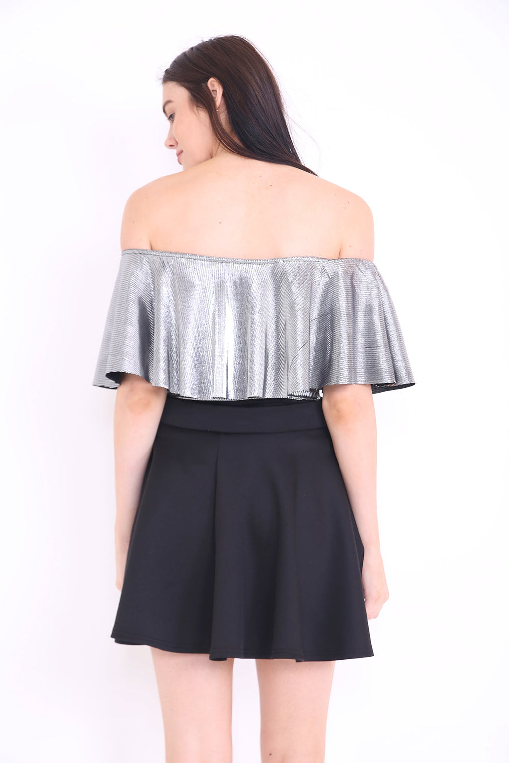 Metallic Foil Frill Bardot Bodysuit