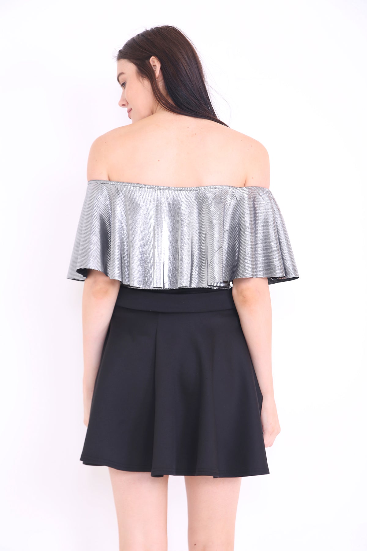 Metallic Foil Frill Bardot Bodysuit