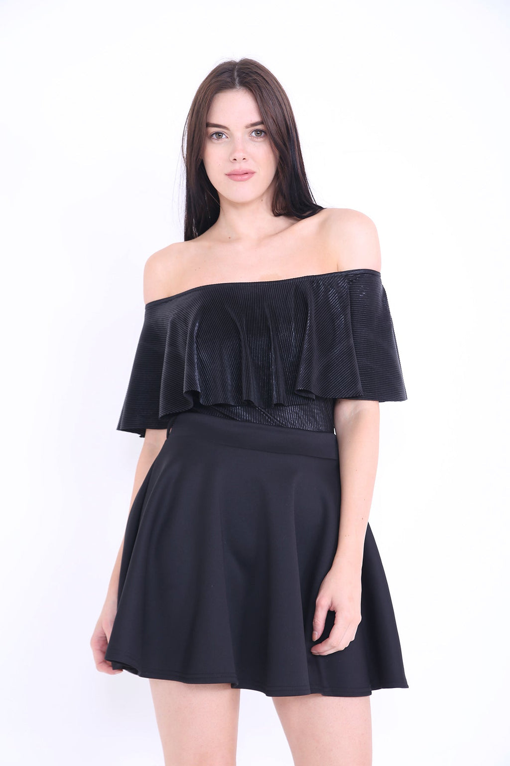 Metallic Foil Frill Bardot Bodysuit