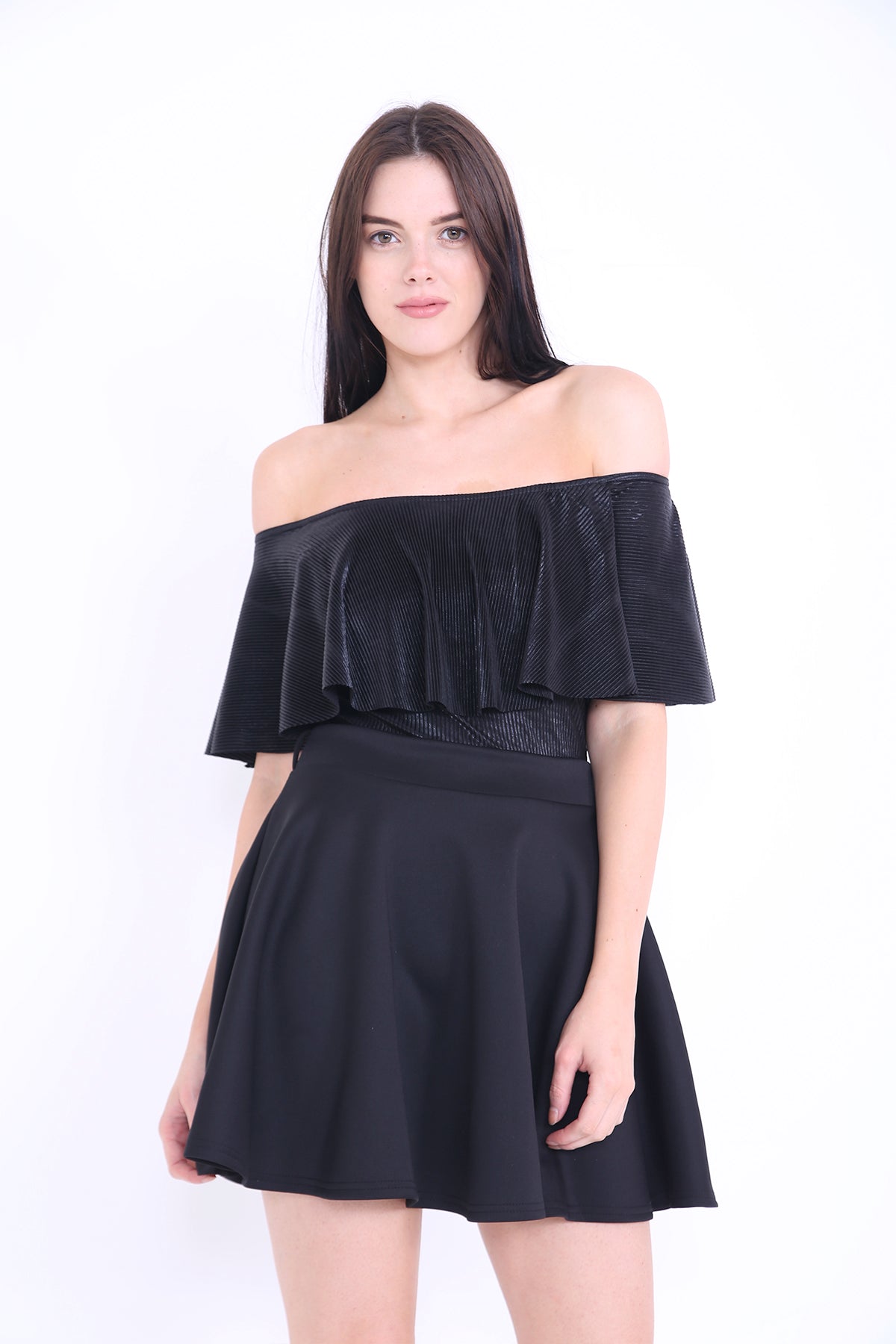 Metallic Foil Frill Bardot Bodysuit