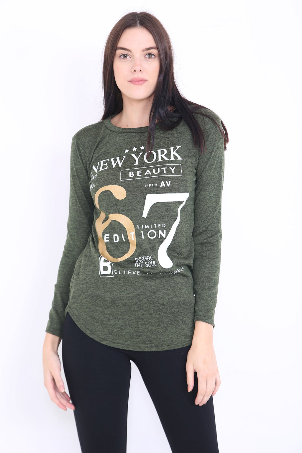 Melange Knit 67 Print Long Sleeve Top