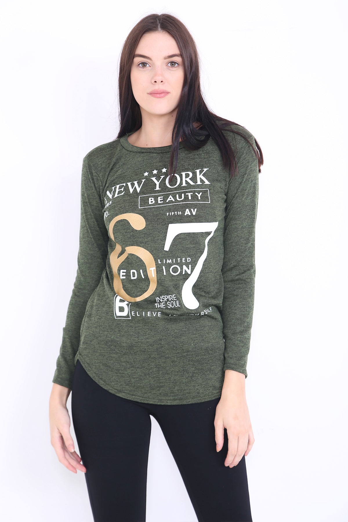 Melange Knit 67 Print Long Sleeve Top