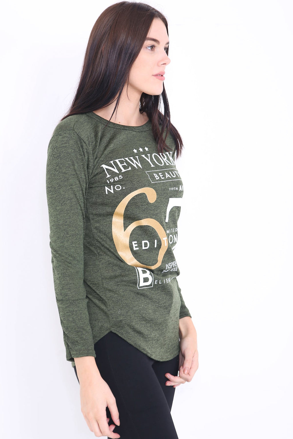 Melange Knit 67 Print Long Sleeve Top