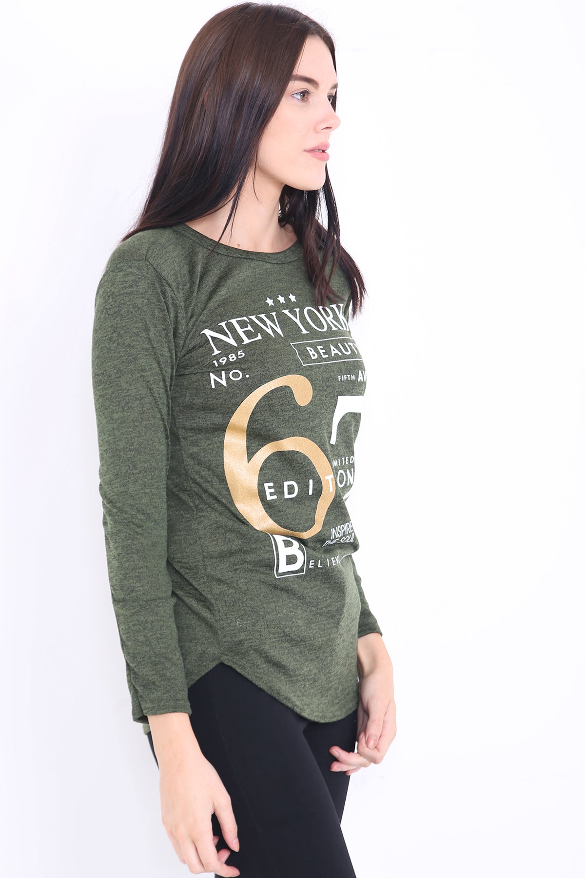 Melange Knit 67 Print Long Sleeve Top