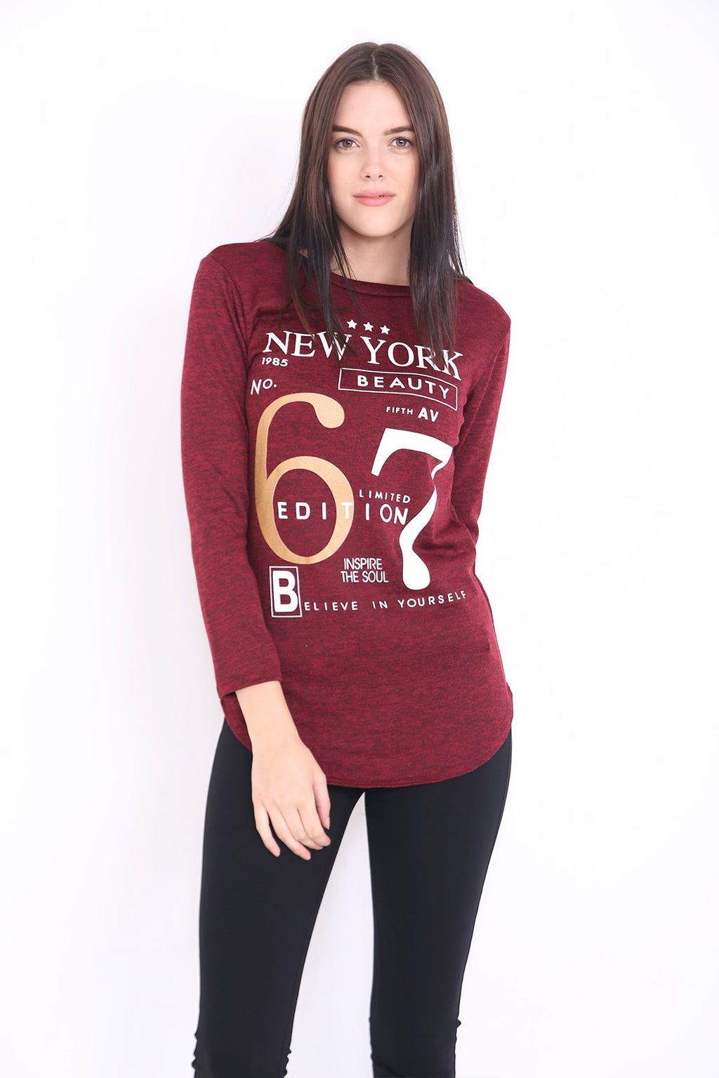 Melange Knit 67 Print Long Sleeve Top