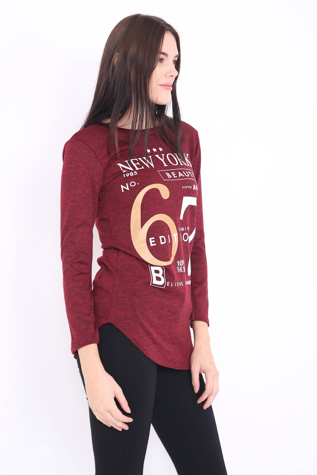 Melange Knit 67 Print Long Sleeve Top