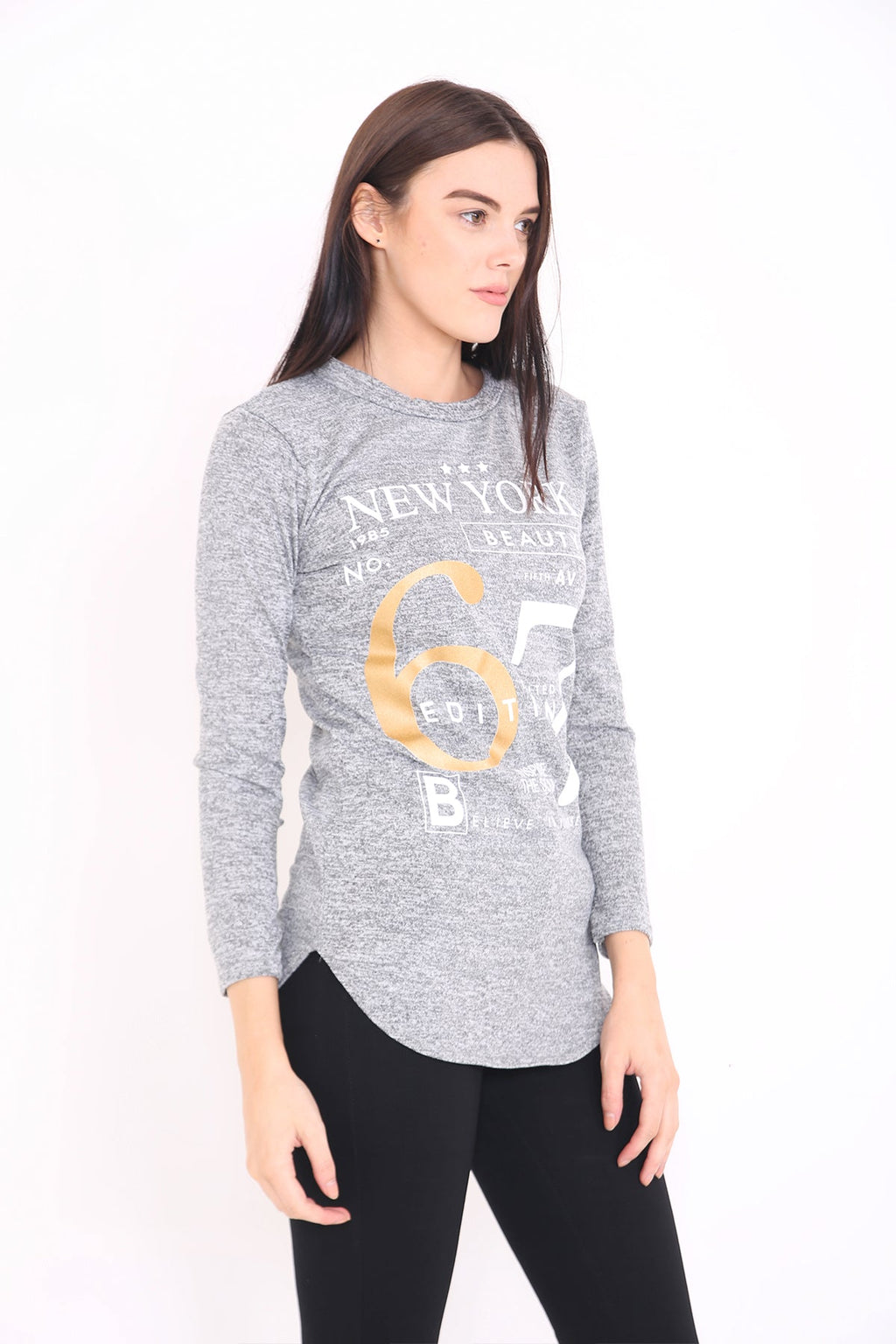 Melange Knit 67 Print Long Sleeve Top