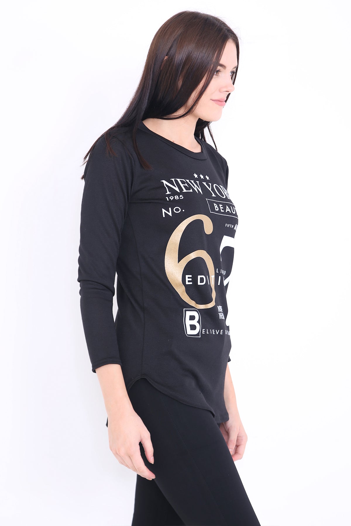 Melange Knit 67 Print Long Sleeve Top