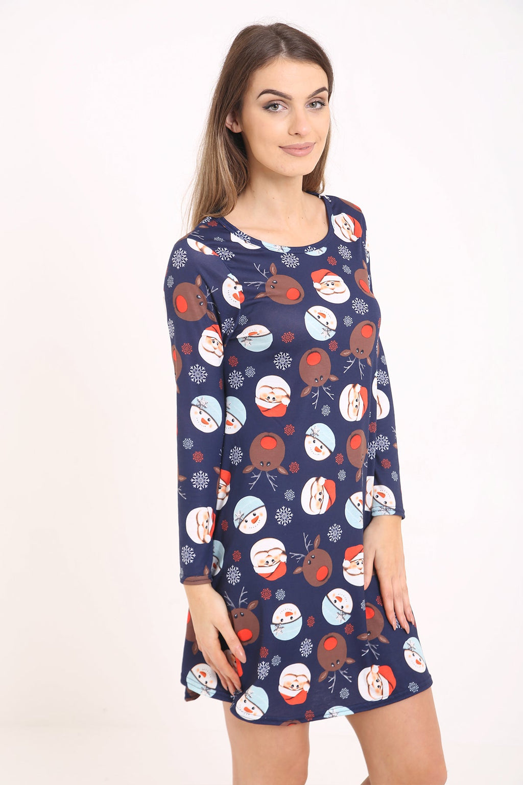 Santa Reindeer Snowman Printed Christmas Swing Dress