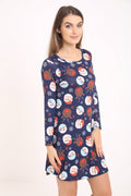 Santa Reindeer Snowman Printed Christmas Swing Dress