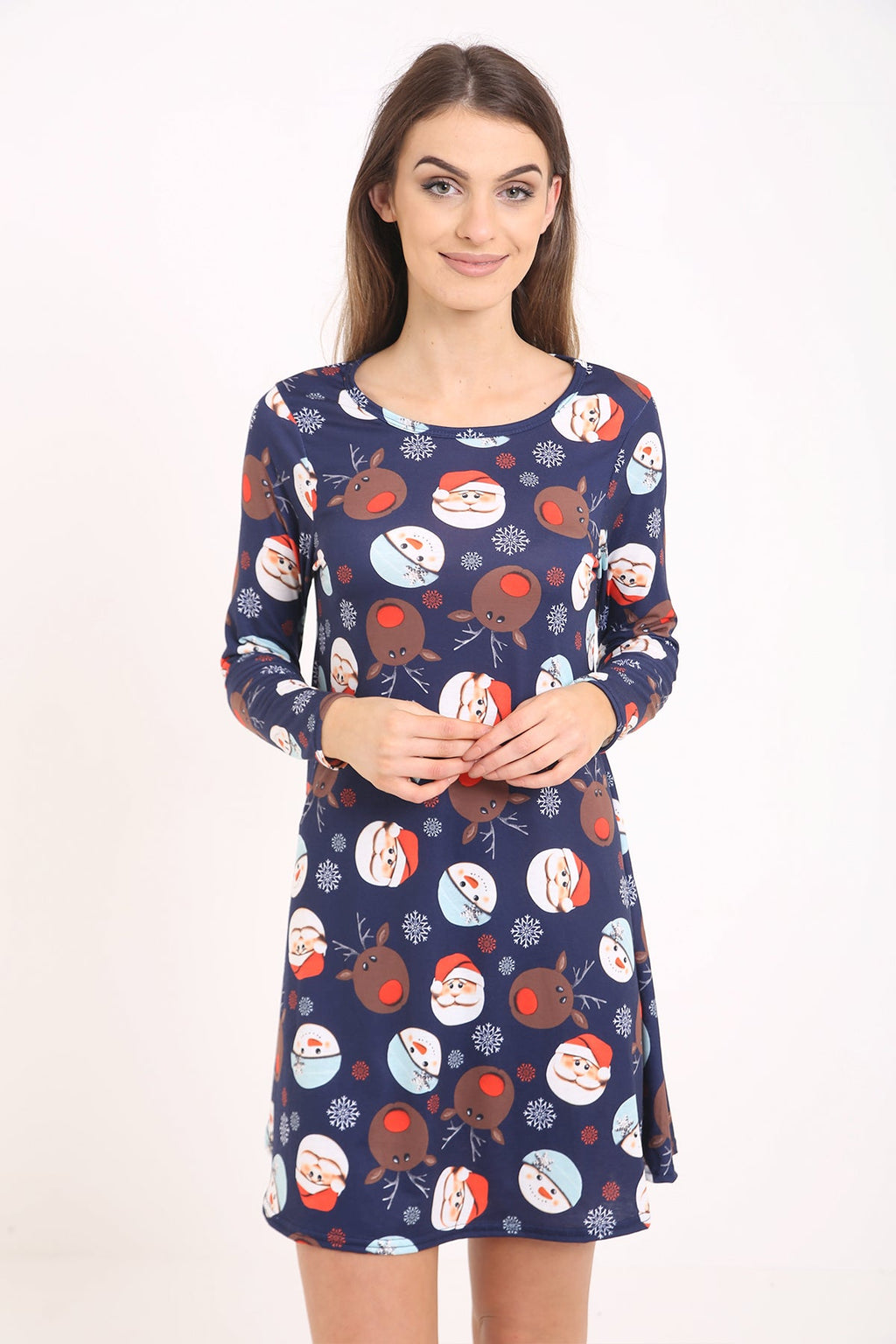 Santa Reindeer Snowman Printed Christmas Swing Dress