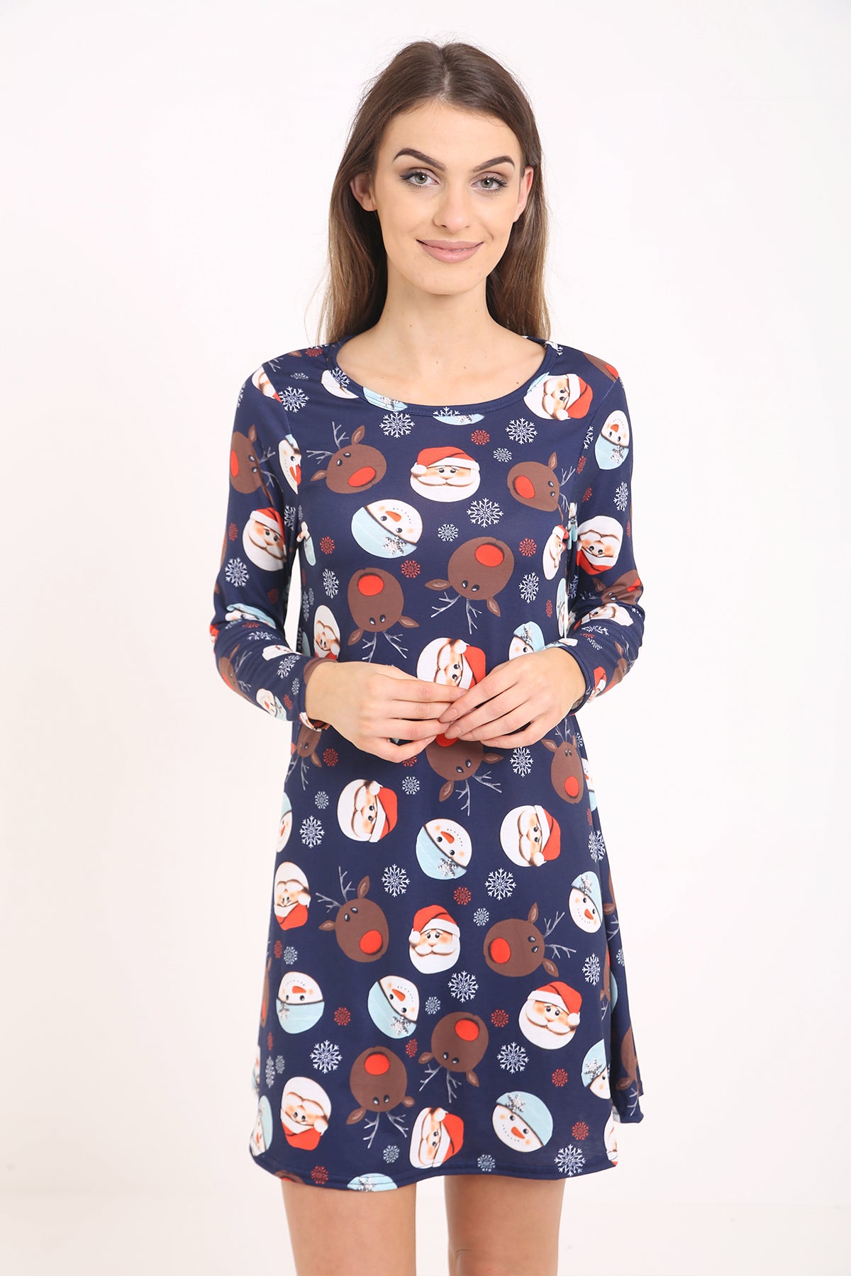 Santa Reindeer Snowman Printed Christmas Swing Dress