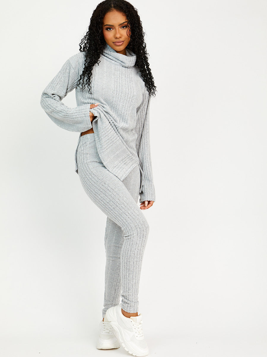 Soft Brushed Ribbed Roll Neck Top & Leggings Co-ord