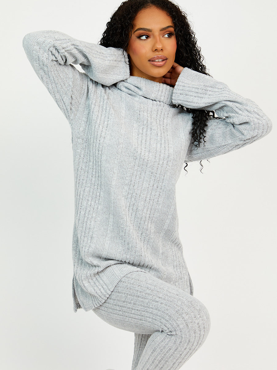 Soft Brushed Ribbed Roll Neck Top & Leggings Co-ord