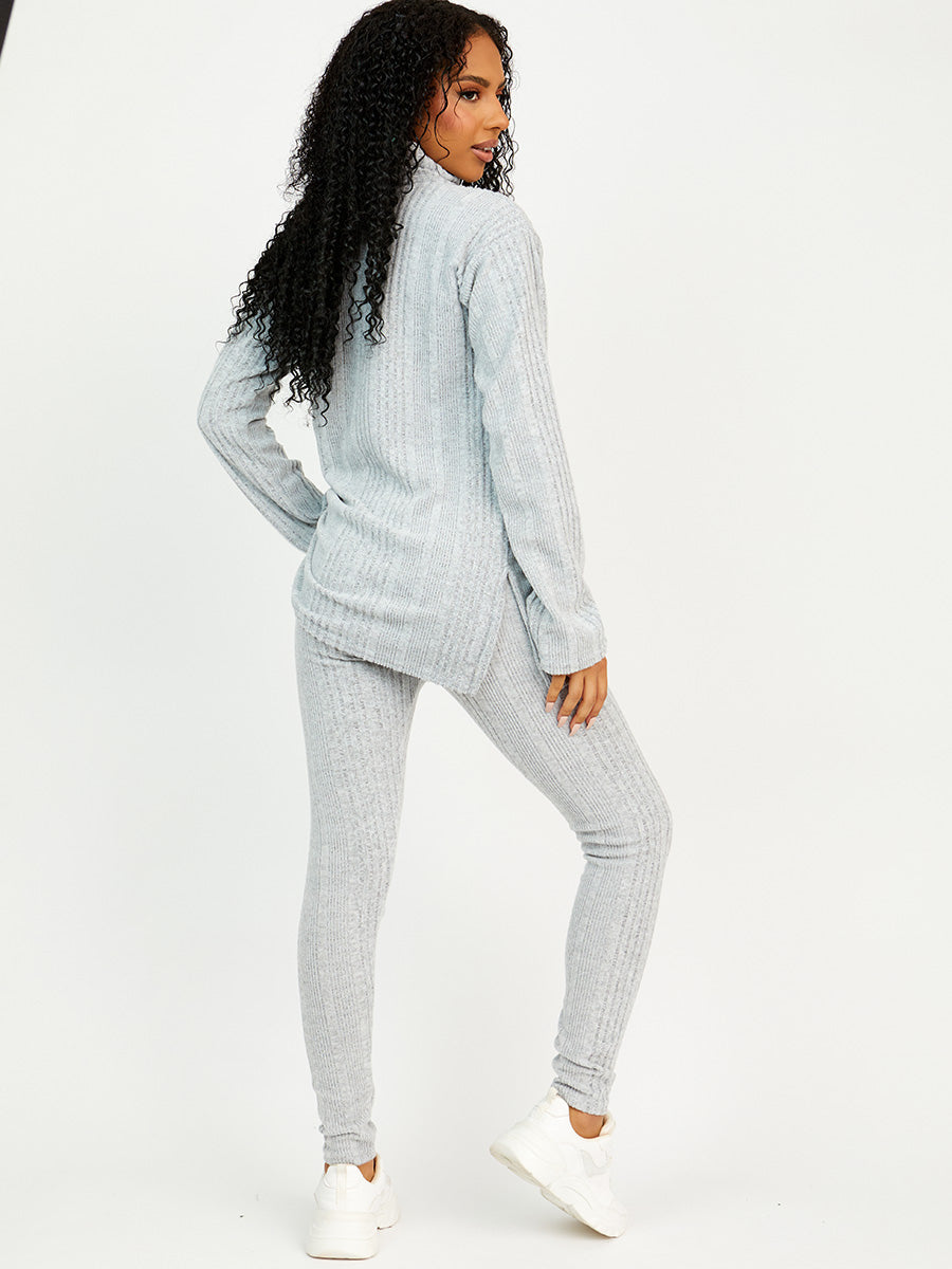 Soft Brushed Ribbed Roll Neck Top & Leggings Co-ord