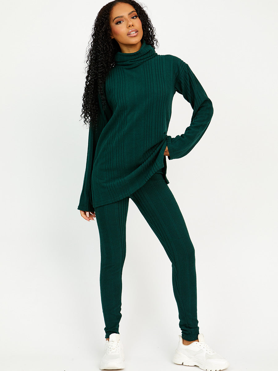 Soft Brushed Ribbed Roll Neck Top & Leggings Co-ord