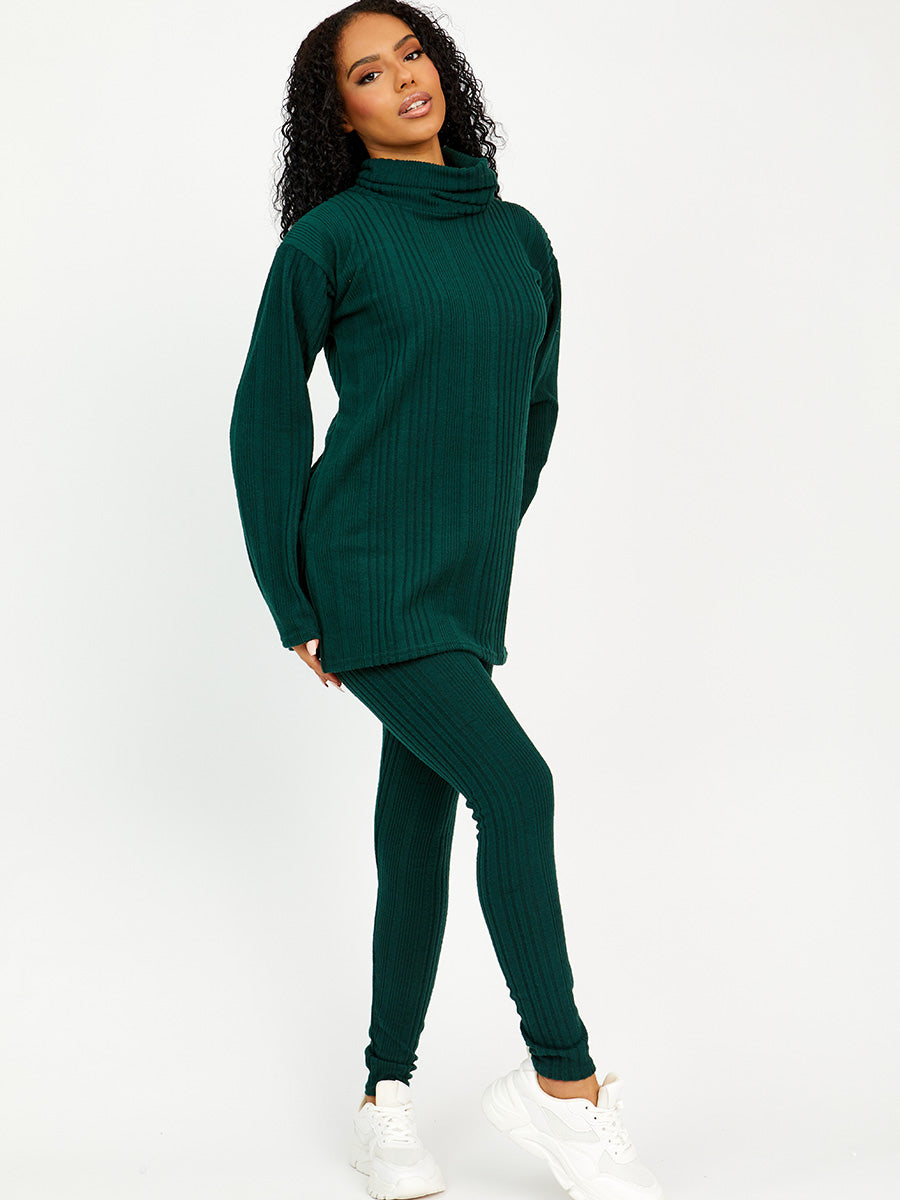 Soft Brushed Ribbed Roll Neck Top & Leggings Co-ord