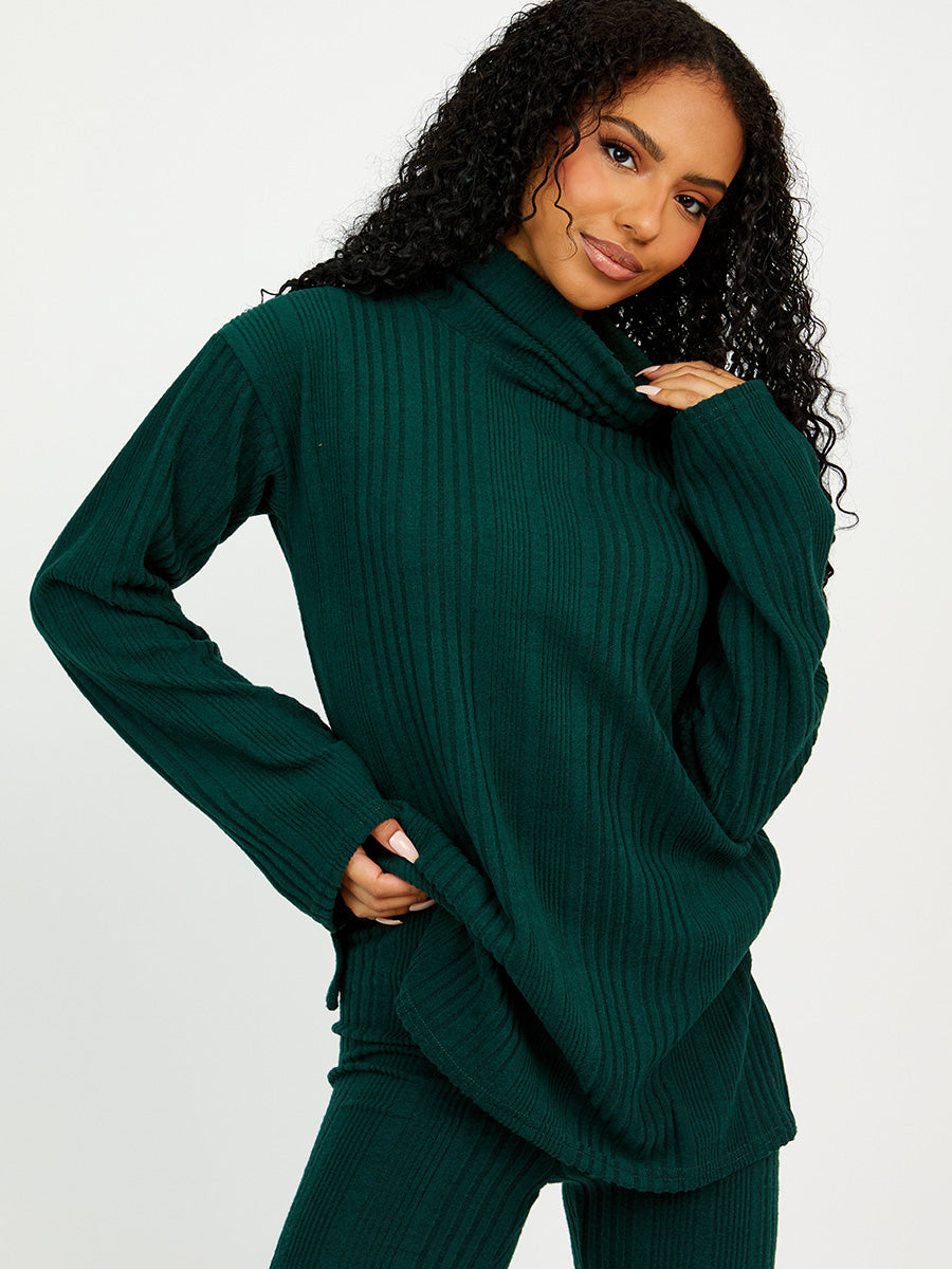 Soft Brushed Ribbed Roll Neck Top & Leggings Co-ord