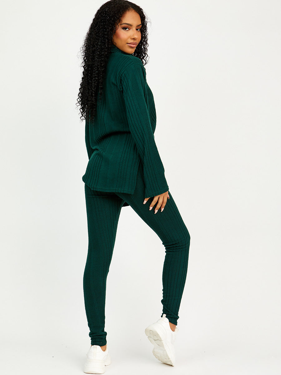 Soft Brushed Ribbed Roll Neck Top & Leggings Co-ord