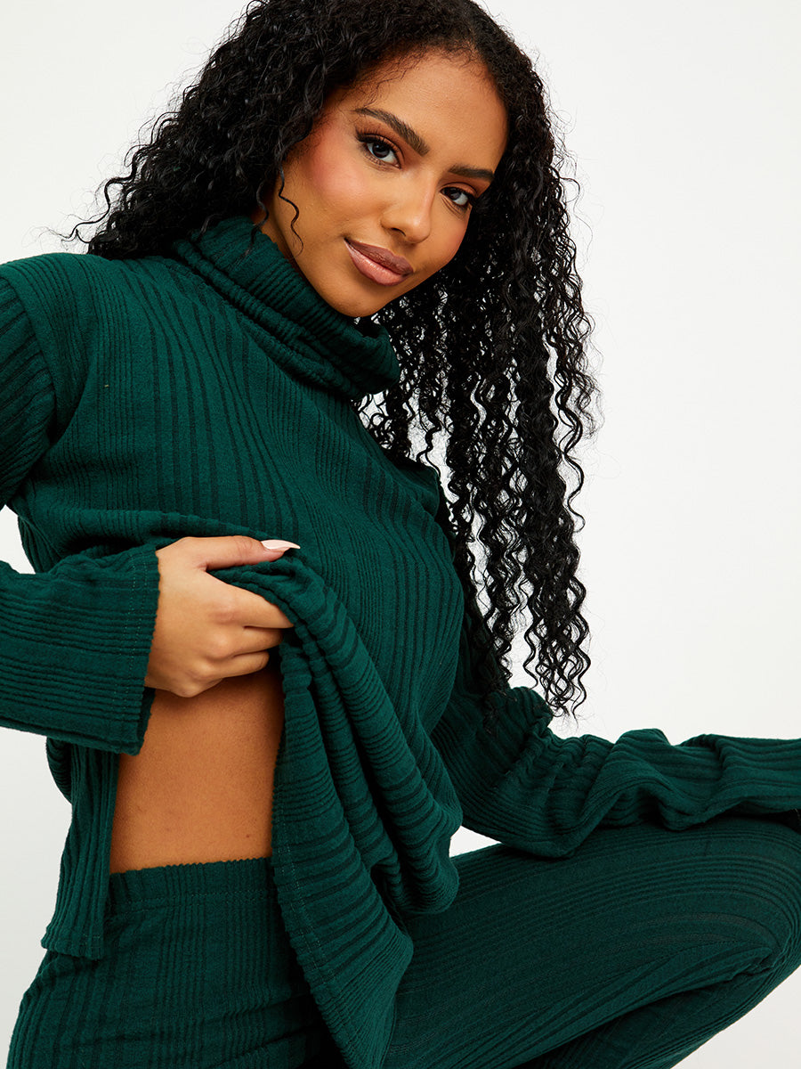 Soft Brushed Ribbed Roll Neck Top & Leggings Co-ord