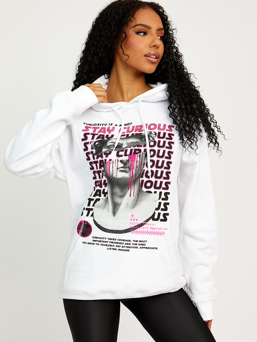 Stay Curious Graphic Print Hoodie